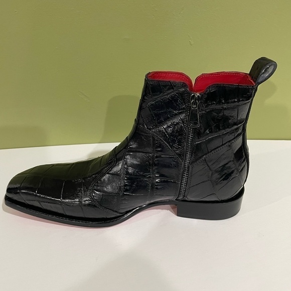 Fennix italy boot black alligator side zipper red bottom sole - Picture 3 of 6
